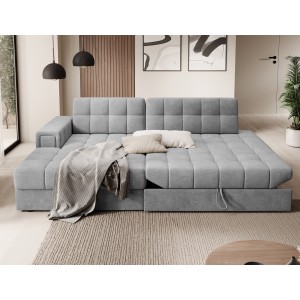 Canapé d’angle convertible CUBITO gris foncé 240 cm avec coffre de rangement angle gauche 