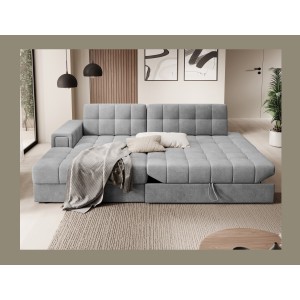 Canapé d’angle convertible CUBITO gris foncé 240 cm avec coffre de rangement angle gauche 