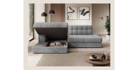 Canapé d’angle convertible CUBITO gris foncé 240 cm avec coffre de rangement angle gauche 