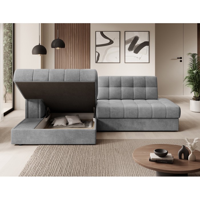 Canapé d’angle convertible CUBITO gris foncé 240 cm avec coffre de rangement angle gauche 