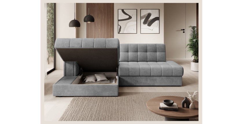 Canapé d’angle convertible CUBITO gris foncé 240 cm avec coffre de rangement angle gauche 