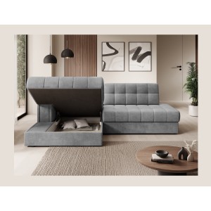 Canapé d’angle convertible CUBITO gris foncé 240 cm avec coffre de rangement angle gauche 