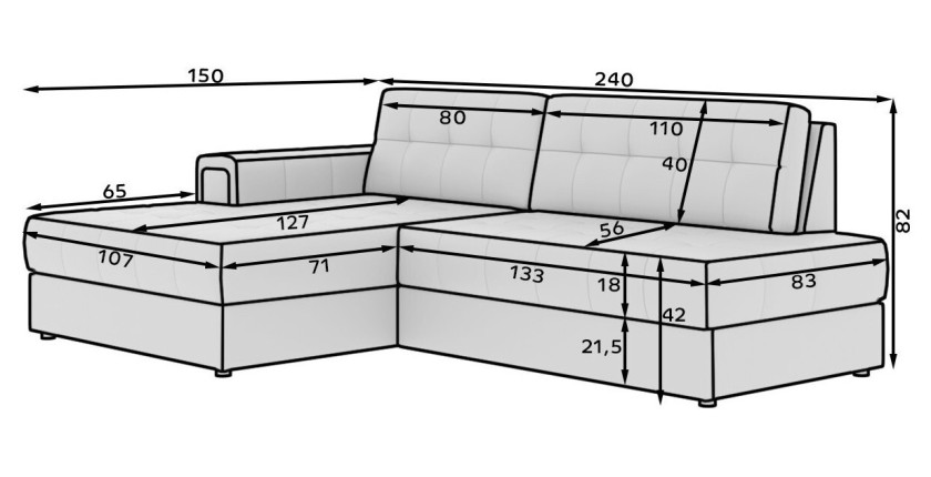 Canapé d’angle convertible CUBITO gris foncé 240 cm avec coffre de rangement angle gauche 