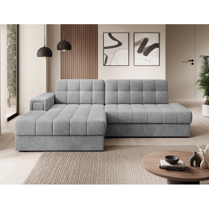 Canapé d’angle convertible CUBITO gris foncé 240 cm avec coffre de rangement angle gauche 
