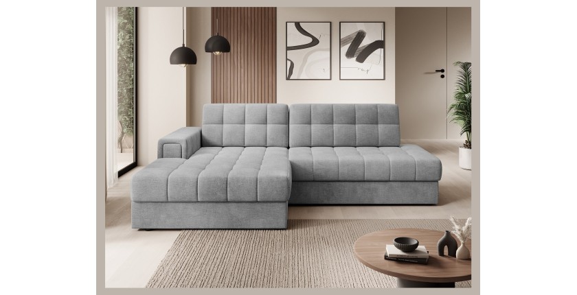 Canapé d’angle convertible CUBITO gris foncé 240 cm avec coffre de rangement angle gauche 