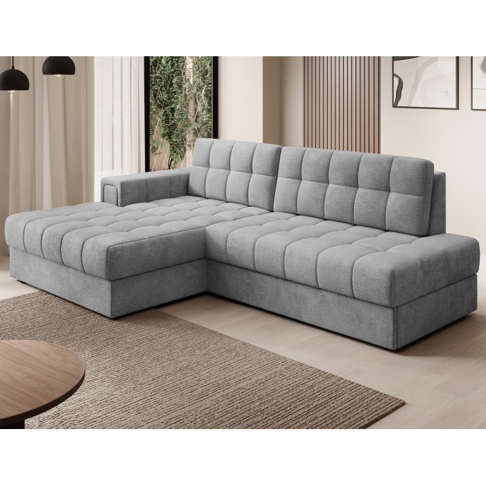 Canapé d’angle convertible CUBITO gris foncé 240 cm avec coffre de rangement angle gauche 