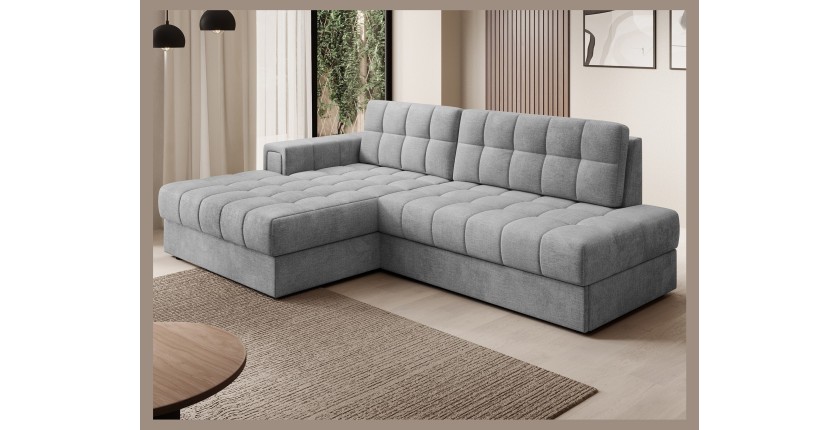 Canapé d’angle convertible CUBITO gris foncé 240 cm avec coffre de rangement angle gauche 