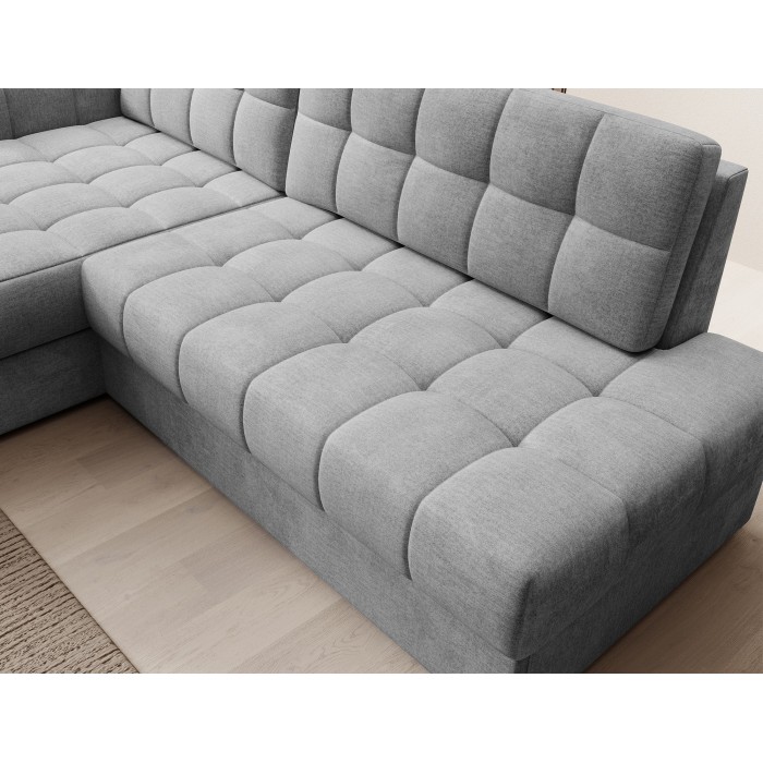 Canapé d’angle convertible CUBITO gris foncé 240 cm avec coffre de rangement angle gauche 
