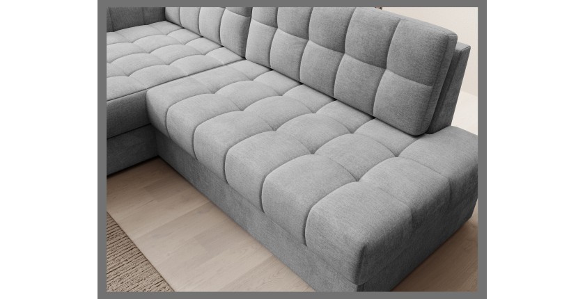 Canapé d’angle convertible CUBITO gris foncé 240 cm avec coffre de rangement angle gauche 