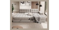 Canapé d’angle convertible CUBITO beige 240 cm avec coffre et couchage
