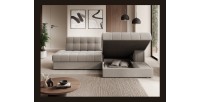 Canapé d’angle convertible CUBITO beige 240 cm avec coffre et couchage