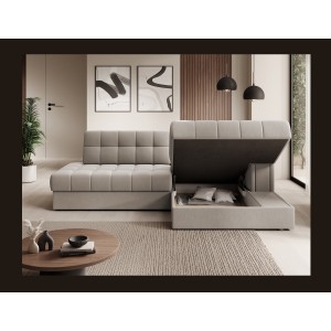 Canapé d’angle convertible CUBITO beige 240 cm avec coffre et couchage