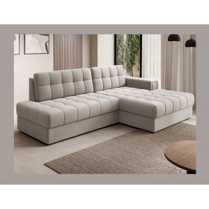 Canapé d’angle convertible CUBITO beige 240 cm avec coffre et couchage