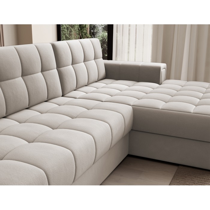 Sofá esquinero convertible CUBITO beige 240 cm con almacenamiento y cama
