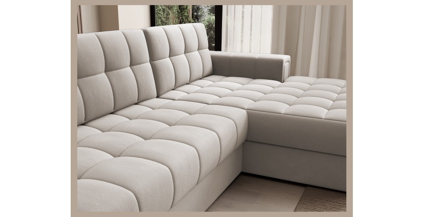 Canapé d’angle convertible CUBITO beige 240 cm avec coffre et couchage
