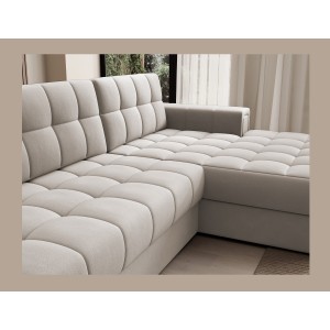 Canapé d’angle convertible CUBITO beige 240 cm avec coffre et couchage