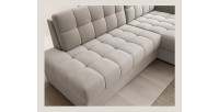 Canapé d’angle convertible CUBITO beige 240 cm avec coffre et couchage