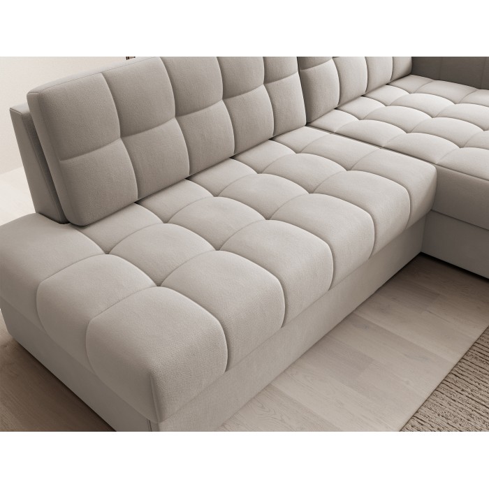 Sofá esquinero convertible CUBITO beige 240 cm con almacenamiento y cama