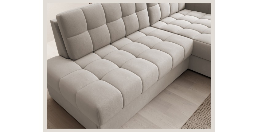 Canapé d’angle convertible CUBITO beige 240 cm avec coffre et couchage
