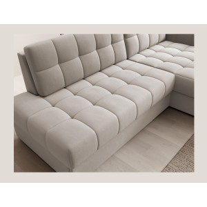 Canapé d’angle convertible CUBITO beige 240 cm avec coffre et couchage