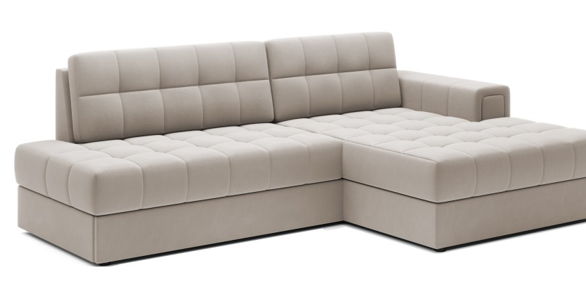 Canapé d’angle convertible CUBITO beige 240 cm avec coffre et couchage