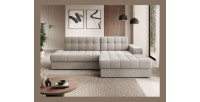 Canapé d’angle convertible CUBITO beige 240 cm avec coffre et couchage