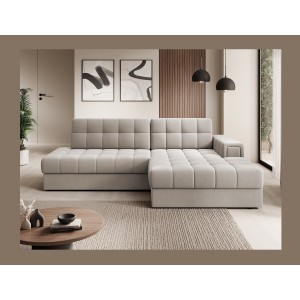 Canapé d’angle convertible CUBITO beige 240 cm avec coffre et couchage