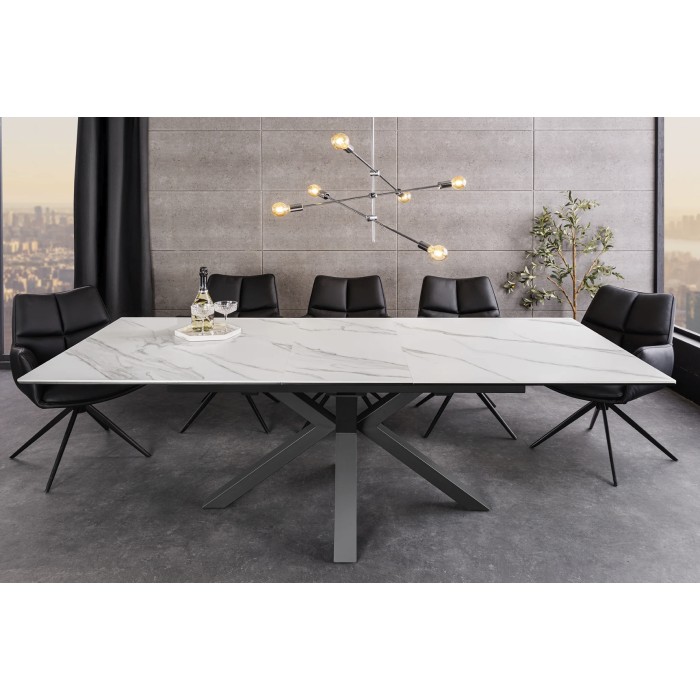 Table LITHOS blanche extensible 160-200cm vue de face avec extension