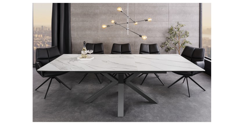 Table LITHOS blanche extensible 160-200cm vue de face avec extension