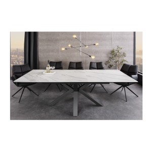 Table LITHOS blanche extensible 160-200cm vue de face avec extension