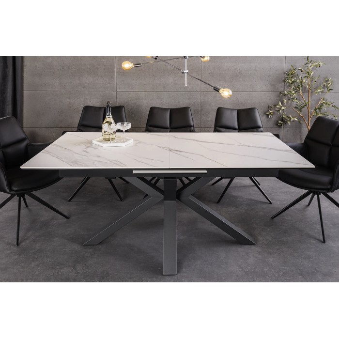 Table LITHOS blanche extensible 160-200cm vue de face