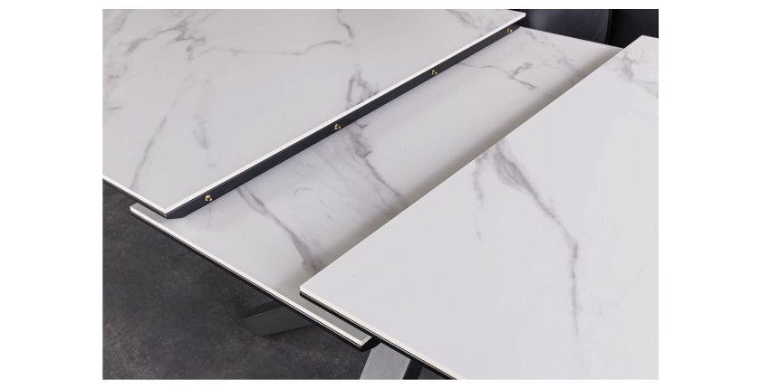 Zoom sur le système d'extension de la table LITHOS blanche extensible 160-200cm