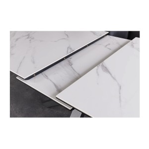 Zoom sur le système d'extension de la table LITHOS blanche extensible 160-200cm