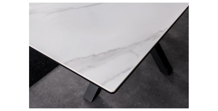 Zoom sur le coin de la table LITHOS blanche extensible 160-200cm
