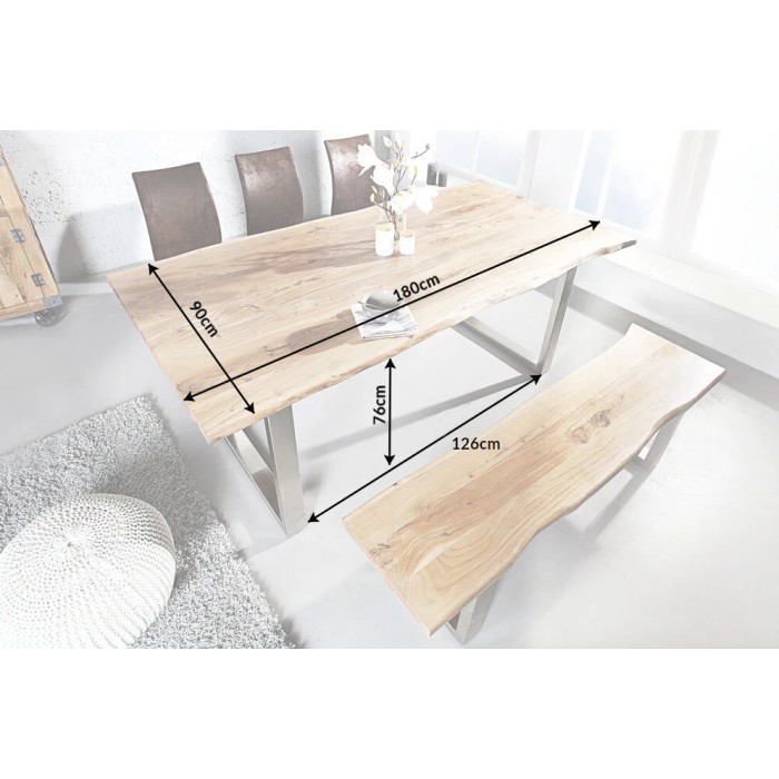 Table ARKAYA 180cm en bois d'acacia avec pieds en U chromés dimensions