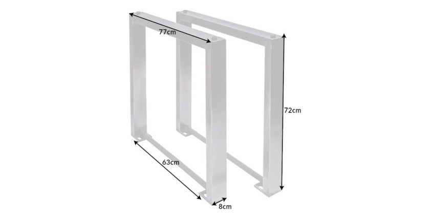Dimensions des pieds de la table ARKAYA 180cm en bois d'acacia avec pieds en U chromés