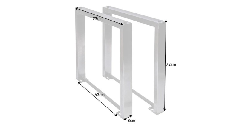 Dimensions des pieds de la table ARKAYA en bois d'acacia avec pieds en U et plateau épais de 35mm