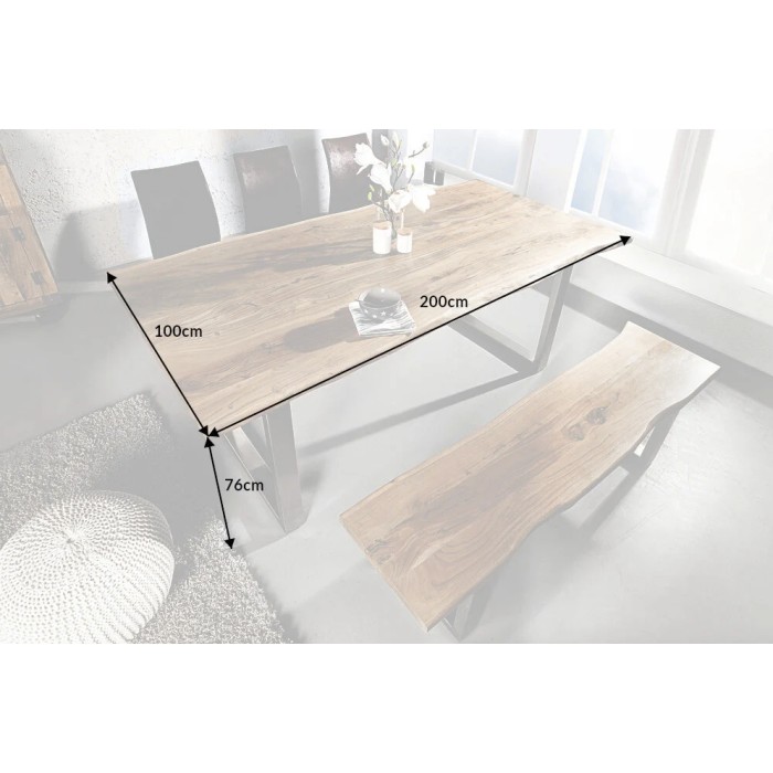 Table ARKAYA en bois d'acacia avec pieds en U et plateau épais de 35mm dimensions