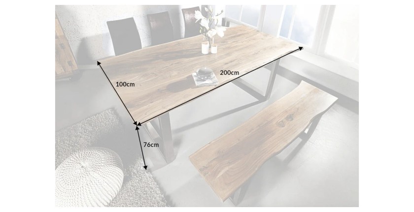 Table ARKAYA en bois d'acacia avec pieds en U et plateau épais de 35mm dimensions