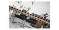Zoom sur la tranche de la table RAFTA 203cm avec surplateau en verre