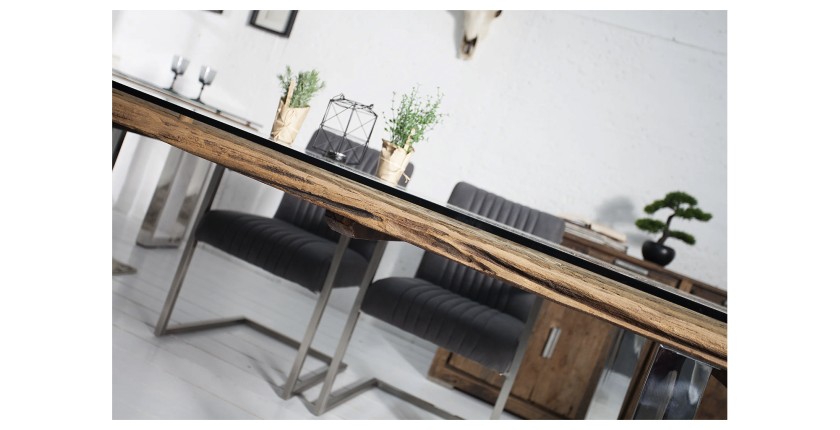 Zoom sur la tranche de la table RAFTA 203cm avec surplateau en verre