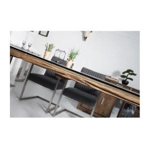 Zoom sur la tranche de la table RAFTA 203cm avec surplateau en verre