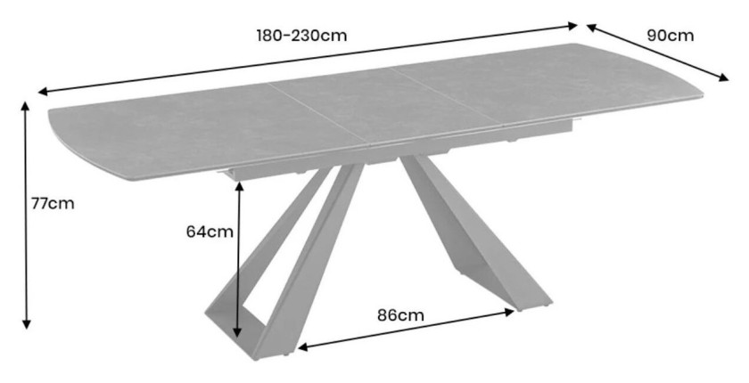 Table OBLIKA extensible 180-230cm noire dimensions