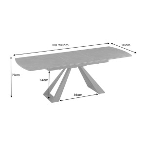 Table OBLIKA extensible 180-230cm noire dimensions