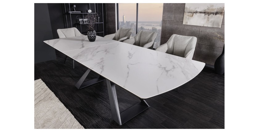 Table OBLIKA blanche extensible 180-230cm vue de côté