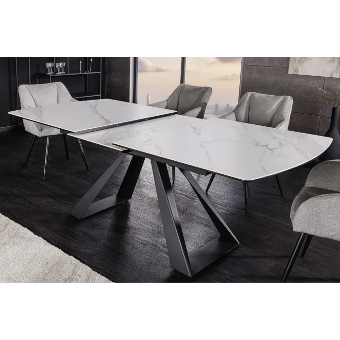 Table OBLIKA blanche extensible 180-230cm en pleine extension