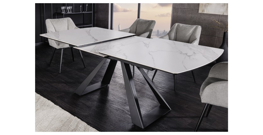 Table OBLIKA blanche extensible 180-230cm en pleine extension