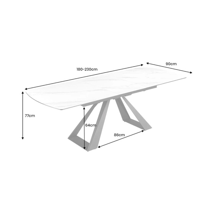 Table OBLIKA blanche extensible 180-230cm dimensions