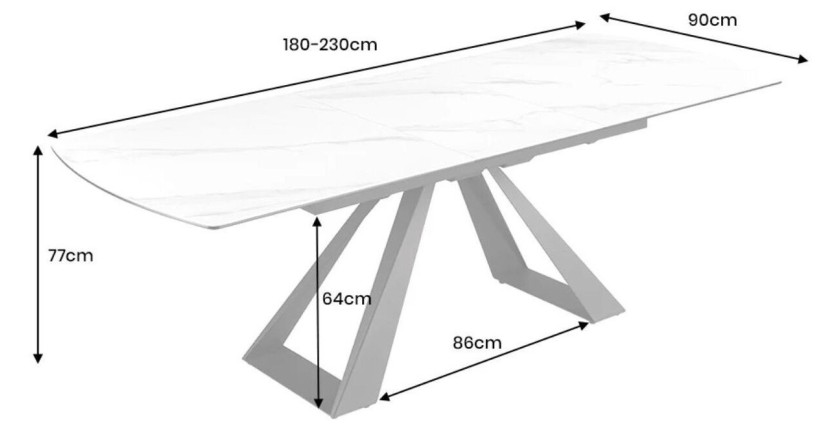 Table OBLIKA blanche extensible 180-230cm dimensions