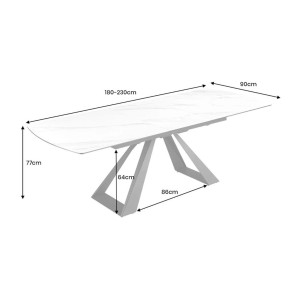 Table OBLIKA blanche extensible 180-230cm dimensions